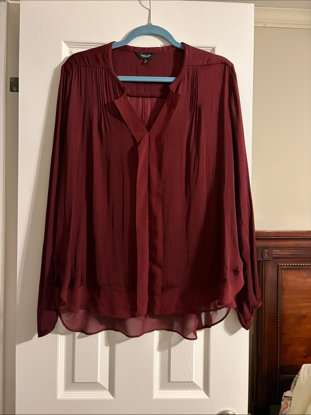 Simply Vera Vera Wang Burgundy Semi-Sheer V-Neck Blouse